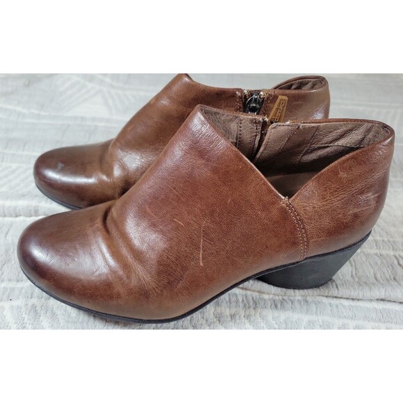 Dansko Brown Leather Ankle Booties Size 37 | Side Zip Comfort Heel Work Shoes - Picture 2 of 6